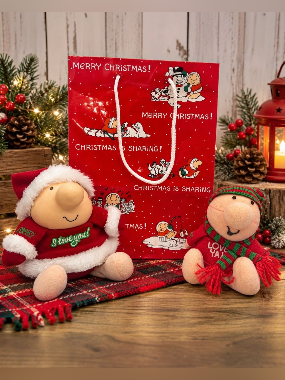 Vintage 1988 Ziggy Christmas Plush Lot American Greetings Forget Me Not Gift Bag